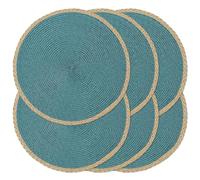 Noctiflorous Round Placemats Set of 6, 15 Inch Braided Hand Woven Table Mats, Heat Resistant Non-Slip Wipeable Thin Edge Place Mats for Kitchen Dining Indoor Outdoor Use(Blue, 6)