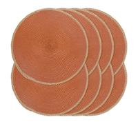 Noctiflorous Round Placemats Set of 8, 15 Inch Braided Hand Woven Table Mats, Heat Resistant Non-Slip Wipeable Place Mats for Kitchen Dining Indoor Outdoor Use(Brown Thin Edge, Dark Orange, 8)