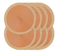 Noctiflorous Round Placemats Set of 8, 15 Inch Braided Hand Woven Table Mats, Heat Resistant Non-Slip Wipeable Wide Edge Place Mats for Kitchen Dining Indoor Outdoor Use(Orange, 8)