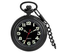 Noctilucent Fluorescent Open Face Arabic Numerals Quartz Pocket Watch Chain Luminous Pendant Jewelry Clock Gifts Men Women Kids,Black
