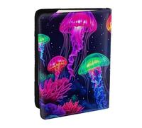 Noctilucent Jellyfish Printed Passport Holder,Travel Pu Leather Passport Cover Case Organiser for Men Women,6.5 Inch