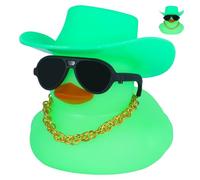 Noctilucous Green Rubber Duck with Cowboy Hat, Sunglasses & Gold Chain - DIY Glow in The Dark Duck Decor for Car, Home, Party - Funny Gag Gift for Adults (1PC)