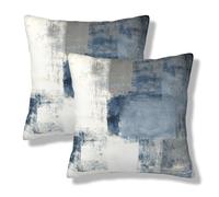 NOCTILYRA Modern Abstract Painting Throw Pillow Covers 18x18 Set of 2 Blue White and Gray Short Plush Pillows Case Art Square Cushion Cover Decorative Pillowcases for Couch Bed Sofa