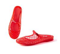 Noctivelle Women Mary Jane Jelly Mule Flat Sandals Waterproof Beach Pool Comfort Soft Insole Breathable Hollow Quick-Dry Summer Adjustable Buckle Strap Water Slides, Red, 5.5 UK
