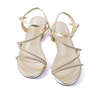 Noctivelle Women Rhinestone Sandals Dressy Ankle Strap Open Toe Gladiator Bling Flat Sandals Adjustable Buckle Wedding Party Evening Summer Sandals, Gold, 8 UK