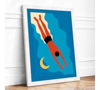 Nocturnal Dive Geometric Framed Wall Art Print A2 (59.4×42cm) White, Wall Decor for Living Room, Bedroom, Office & Home, Ready to Hang, Art Gift