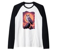 Nocturnal Hunter Great Horned Owl Raglan Baseball Tee