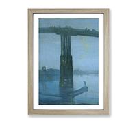 Nocturne Blue And Gold Old Battersea Bridge By James Mcneill Whistler Classic Painting Framed Print | A2 Oak Framed Wall Art | Ready to Hang | Classic Cityscape Picture | Living Room Lounge Office