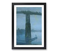 Nocturne Blue and Gold Old Battersea Bridge by James McNeill Whistler Framed Print | A2 Black Framed Wall Art | Ready to Hang | Modern Cityscape Picture | Living Room Bedroom Lounge Office