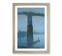 Nocturne Blue and Gold Old Battersea Bridge by James McNeill Whistler Framed Print | A2 Oak Framed Wall Art | Ready to Hang | Modern Cityscape Picture | Living Room Bedroom Lounge Office