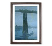 Nocturne Blue and Gold Old Battersea Bridge by James McNeill Whistler Framed Print | A2 Walnut Framed Wall Art | Ready to Hang | Modern Cityscape Picture | Living Room Bedroom Lounge Office