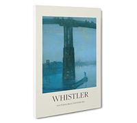 Nocturne Blue and Gold Old Battersea Bridge James McNeill Whistler Canvas Print | Gallery Wrapped 30mm Frame Wall Art | 30x20 inches | Ready to Hang | Contemporary Cityscape Picture | Living Room