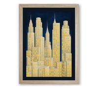 Nocturne Skyline Art Deco Framed Wall Art Print A1 (84.1×59.4cm) Oak, Wall Decor for Living Room, Bedroom, Office & Home, Ready to Hang, Art Gift