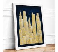 Nocturne Skyline Art Deco Framed Wall Art Print A3 (42×29.7cm) White, Wall Decor for Living Room, Bedroom, Office & Home, Ready to Hang, Art Gift