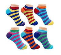 Nod Off Ladies Trainer Socks 6 Pairs No Show Trainer Socks for Womens Striped Design Shoe Liners Socks Low Cut Ankle Socks Womens 4-7 (Multicolor Striped)
