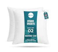 Nod Off Pack of 2 Cushion Inner Pads - 24” x 24” (60cm x 60cm) Hollowfibre Stuffed Square Cushion Insert - Hypoallergenic Bounce Back Cushion for Sofa, Bed, & Outdoor