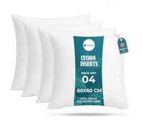 Nod Off Pack of 4 Cushion Inner Pads - 24” x 24” (60cm x 60cm) Hollowfibre Stuffed Square Cushion Insert - Hypoallergenic Bounce Back Cushion for Sofa, Bed, & Outdoor
