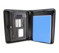 Noda Executive Leather Portfolio Professional Business Padfolio w/Zippered Closure |Planer Organiser Document Organizer | Men Writing Case (Black)