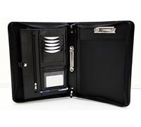 Noda Faux Pu Leather Zipped Business Conference A4 Folder Padfolio 2 Ring Binder with Clipboard (Black)