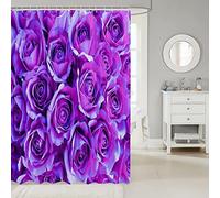 NODATE Purple Roses Shower Curtain 240x200 cm Purple Roses 3D printed Romantic Theme Shower Curtains for Bathroom Waterproof Polyester Anti Mould Bath Curtain with Hooks