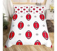 NODATE Red Rugby Ball King Size Duvet Cover Sets Movement 3D Printed Bedding Set Soft Microfiber Comforter Cover Children's White Quilt Cover 230x220 & 2 Pillowcases 50x75cm with Zipper