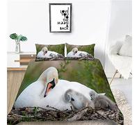 NODATE Swan King Size Duvet Cover Sets Swan Bedding Set 3D Printed Soft Microfiber Animal Parent-child Quilt Cover 230x220 and 2 Pillowcases 50x75 cm with Zipper