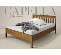 Nodax Double Bed Frame Capella, F17, Solid Pine Wood, Easy Assembly, Sturdy Slats & Extra Support Legs, 4Ft 6In, Oak Finish