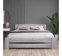 Nodax Double Bed Frame, F1, Solid Pine Wood, Easy Assembly, Sturdy Slats & Extra Support Legs, 4Ft 6In Grey Washed Finish