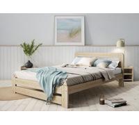 Nodax Double Bed Frame, F1, Solid Pine Wood, Easy Assembly, Sturdy Slats & Extra Support Legs, 4Ft 6In, Pine Finish