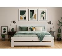 Nodax Double Bed Frame, F1, Solid Pine Wood, Easy Assembly, Sturdy Slats & Extra Support Legs, 4Ft 6In White Finish