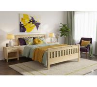 Nodax Double Bed Frame, F16, Solid Pine Wood, Easy Assembly, Sturdy Slats & Extra Support Legs, 4Ft 6In, Pine Finish