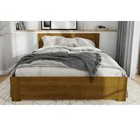 Nodax King Bed Frame, F11, Solid Pine Wood, Easy Assembly, Sturdy Slats & Extra Support Legs, 5Ft, Oak Finish