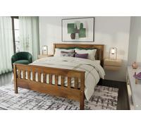 Nodax King Bed Frame, F16, Solid Pine Wood, Easy Assembly, Sturdy Slats & Extra Support Legs, 5Ft, Oak Finish