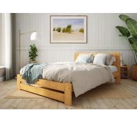 Nodax Small Double Bed Frame, F1, Solid Pine Wood, Easy Assembly, Sturdy Slats & Extra Support Legs, 4Ft, Alder Finish