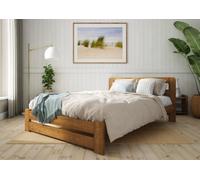 Nodax Small Double Bed Frame, F1, Solid Pine Wood, Easy Assembly, Sturdy Slats & Extra Support Legs, 4Ft, Oak Finish