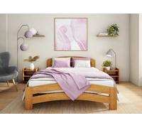 Nodax Small Double Bed Frame, F10, Solid Pine Wood, Easy Assembly, Sturdy Slats & Extra Support Legs, 4Ft, Oak Finish