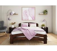 Nodax Small Double Bed Frame, F10, Solid Pine Wood, Easy Assembly, Sturdy Slats & Extra Support Legs, 4Ft, Walnut Finish