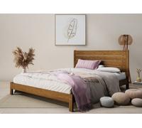 Nodax Small Double Bed Frame, F15, Solid Pine Wood, Easy Assembly, Sturdy Slats & Extra Support Legs, 4Ft, Oak Finish
