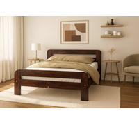 Nodax Small Double Bed Frame, F2, Solid Pine Wood, Easy Assembly, Sturdy Slats & Extra Support Legs, 4Ft, Walnut Finish