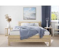 Nodax Small Double Bed Frame, F3, Solid Pine Wood, Easy Assembly, Sturdy Slats & Extra Support Legs, 4Ft, Pine Finish