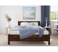Nodax Small Double Bed Frame, F3, Solid Pine Wood, Easy Assembly, Sturdy Slats & Extra Support Legs, 4Ft, Walnut Finish