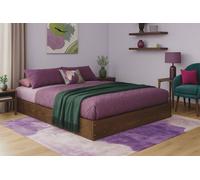 Nodax Small Double Bed Frame, F9, Solid Pine Wood, Easy Assembly, Sturdy Slats & Extra Support Legs, 4Ft, Walnut Finish