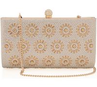 nodeber Women's Evening Handbag Crystals Rhinestone Clutch Purse Beaded Sparkly Shoulder Bag for Wedding Prom, Champagne, M