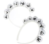 NODG 2 Pack 1970s Disco Ball Headband 70s Vintage Disco Costume Accessories Mirror Ball Silver Head Boppers 1970s Vintage Disco Ball Headpieces New Years Eve New Years Eve Hair Accessory