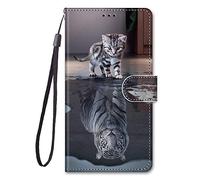 Nodigao Compatible for Xiaomi Redmi A5 4G Wallet Case Pretty Silicone Leather with Stand Card Slot Shockproof Animal Pattern Design Cover Cases - Tiger