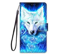 Nodigo Compatible with Xiaomi Redmi Note 8 Pro Wallet Case for Girls Men Pretty Silicone Leather with Stand Card Slot Shockproof 360 Animal Pattern Design Cute Cover Cases - Wolf B