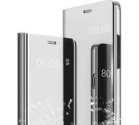Nodigo-EU compatible for Xiaomi Redmi 13C / 13 C/Poco C65 Smart Case Clear View Mirror for Girls Men Pretty Hard PC with Stand Card Slot Kickstand Design Cover - Silve