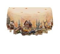 Nodrest 1pc Farmhouse Scenery Round And Rectangular Tablecloths Decorative With Cute Animals And Pumpkin Print Patterns(Round (180) Cm)