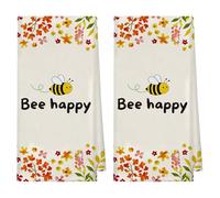 Nodrex 2 PCS Bee Happy Tea Towels for Kitchen, Soft & Absorbent Kitchen Towels, Decorative Bumble Bee Tea Towels, Microfiber Kitchen Towel Set for Home & Kitchen Accessories Gifts