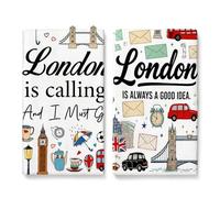 Nodrex 2 Pcs London Tea Towels, British Themed Tea Towels Gifts with Landmark Print, Microfiber Kitchen Towel, London Souvenir Tea Towel 15.7×23.6 Inches